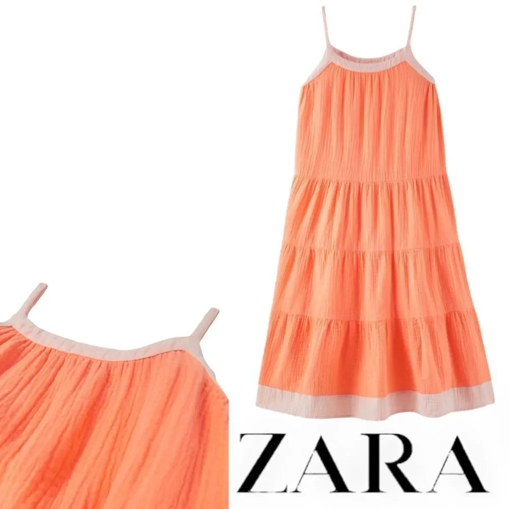 ZARA Kids | Tangerine | PIPED TEXTURED DRESS
